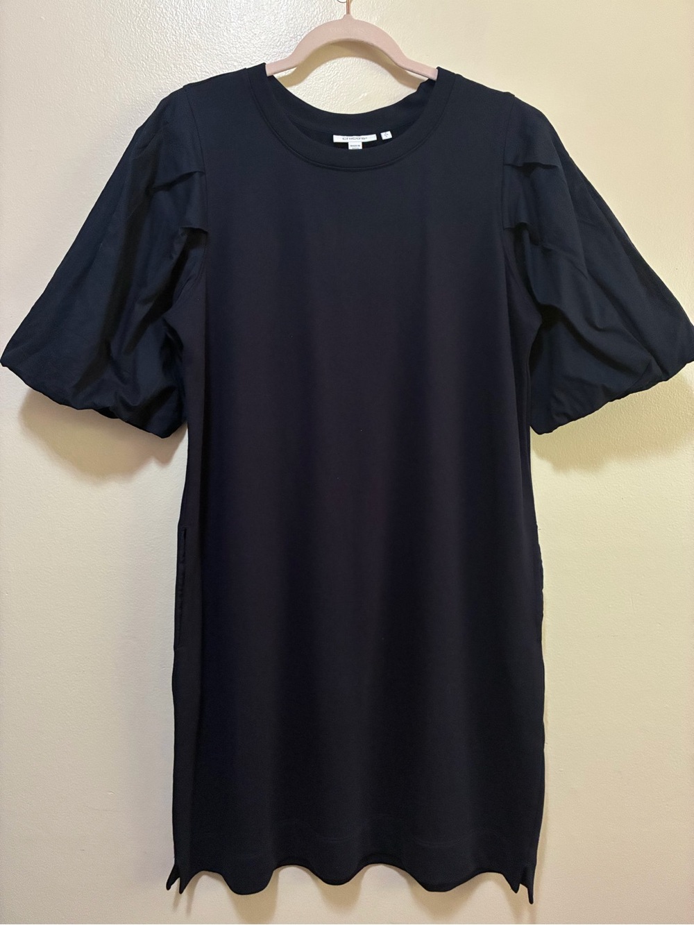 Chico's Navy Blue Cotton Puff-Sleeve Mini sweatshirt Dress size 2/larges